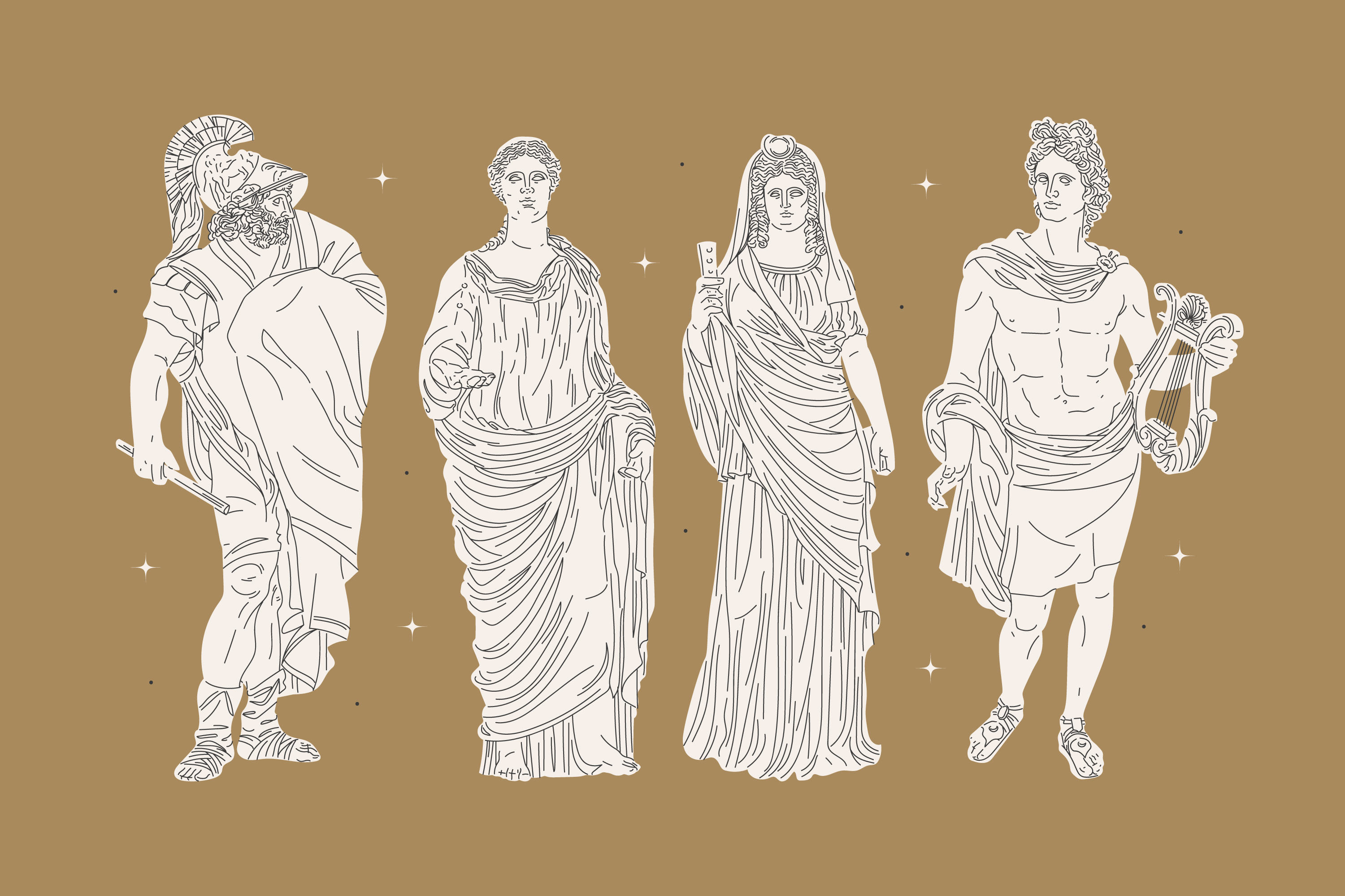 Imagen de Ares, Atenea, Hera y Apolo